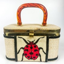 Julius Resnick Florida Beige Woven Wool Box Purse Ladybug Embroidery - £39.68 GBP