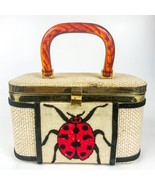 Julius Resnick Florida Beige Woven Wool Box Purse Ladybug Embroidery - £39.21 GBP