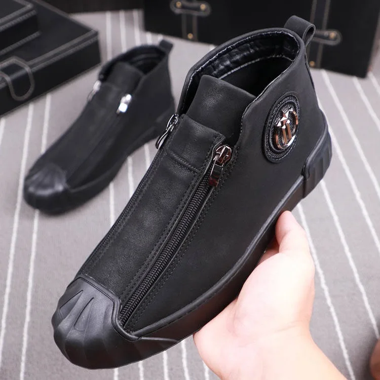 Soft leather men&#39;s casual shoes part of the gift high top metal buckle s... - $92.50