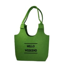 Hello Weekend Tote Bag Purse Shoulder Shopper Bright Green Felted Fun - $18.58