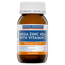 Ethical Nutrients Mega Zinc 40mg with Vitamin C 95g Powder – Raspberry - $91.06