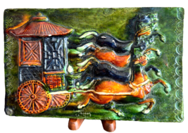 Vintage Chinese Colorful Painted  Sancai Glazed Horse Carriage Ceramic Tile - $296.01