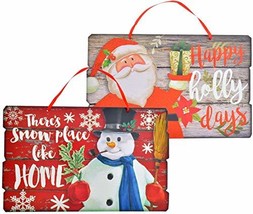 Christmas House Wood Plank Decorative Signs - Set of 2 (Happy Holly Days) - £8.83 GBP