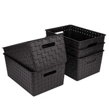 5 Pack Woven Plastic Storage Basket, Woven Basket Bin, 10&quot; L X 7&quot; W X 4.4&quot; H, Bl - £34.36 GBP