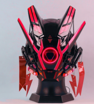 DJ Mask, Glowing Blue Sci-Fi Mask, Samurai Mask, Cyberpunk tech helmet - $165.00