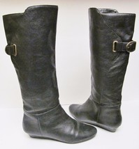 Steven by Steve Madden Leather Tall Riding Fashion Boots Buckle Wedge Black 7 M - £47.07 GBP