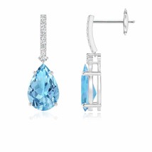 Swiss Blue Topaz Pear Drop Earrings with Diamond in 14K Gold (Grade-A , 9x6MM) - £466.90 GBP