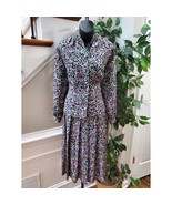 Vintage Fox Croft Floral Polyester Long Sleeve Blazer &amp; Skirt 2 Pc&#39;s Sui... - $55.69 CAD