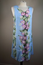 Vtg Hilo Hattie S Blue Orchid Floral Hawaiian Sleeveless Short Rayon Tan... - £31.38 GBP