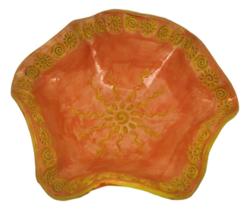 Sunshine &amp; Seashell Pattern Ruffled Edge Orange Yellow Bowl Studio Potte... - £11.98 GBP