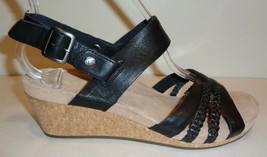 UGG Australia Size 7.5 SERINDA Black Leather Wedge Heel Sandals New Womens Shoes - £102.71 GBP