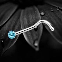 925 Sterling Silver Nose Stud Screw Pin 1.6mm Aquamarine Rhinestone Dain... - $8.81