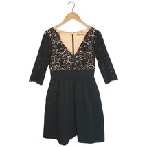 Eliza J Cocktail Skater Lace Faille Bodice Pocket Lined LBD Little Black Dress 6 - $49.49