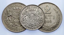 Latvia Silver Coin 3pc Lot 1924 Lats, 1925 2 Lati, 1926 2 Lati - $102.15