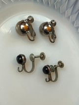 Vintage Lot of Small Simple Silvertone Button &amp; Black Onyx w Charm Possibilities - £7.56 GBP