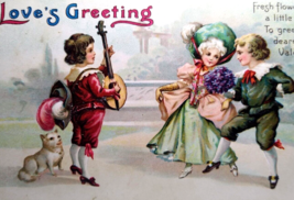 Valentine Love Postcard Unsigned Ellen Clapsaddle Victorian 1834 Lute Guitar Dog - £12.96 GBP