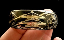 ASIAN Themed Sterling Silver Hand Engraved CUFF BRACELET - 7/8 inch wide - £99.05 GBP