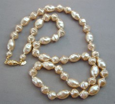 36&quot; Long Joan Rivers Baroque Pearl Necklace Rhinestone Jeweled Clasp - £15.92 GBP