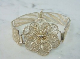 Womens Vintage Estate Sterling Silver Flower Bracelet 19.2g E1962 - £77.87 GBP