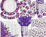 Peony Party Decorations Dinnerware, Purple Peony Floral Party Supplies, ... - $43.37