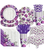 Peony Party Decorations Dinnerware, Purple Peony Floral Party Supplies, ... - £34.26 GBP