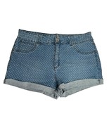 Womens Rewash Blue Denim White Polka Dot Denim Jean Shorts Cuffed Stretc... - $14.84