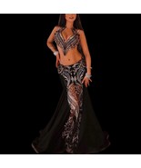 Made to Order Black Belly Dance Dress: Crystal Tassels, Rhinestone Costume - $12,286.59 MXN