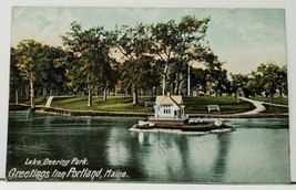 Maine Lake Deering Park Greetings From Portland Maine 1908 Postcard I5 - £3.10 GBP