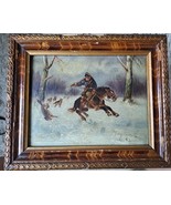 old oil painting by Jerzy Kossak &quot;refugees from the wolf&quot; - $3,069.12 CAD