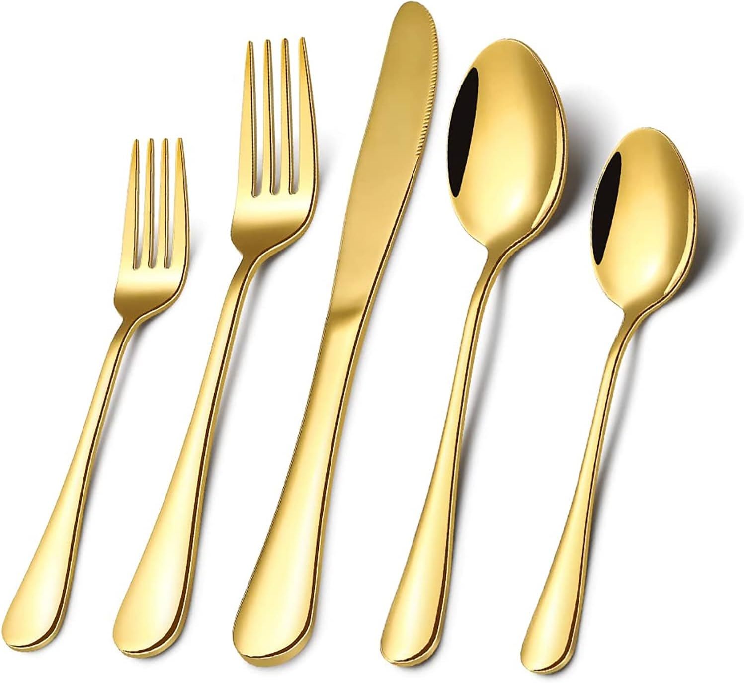 Gold Silverware Flatware Set For 8, 40 Piece Stainless Steel, Dishwasher... - $39.92