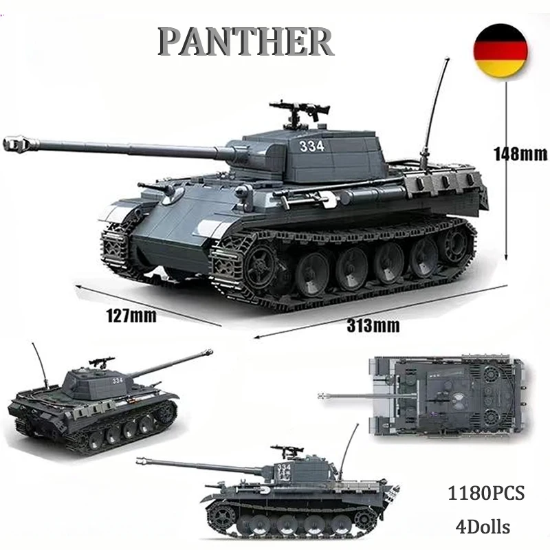 1180PCS WW2 German Military Model Panther Medium Tank Building Blocks Weapons - £54.32 GBP