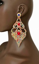 5.5&quot; Long Oversized Post Earrings Multicolor Rhinestones Drag Queen Page... - $31.35