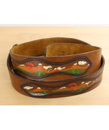 Vtg TexTan Hand Painted Leather Belt Size 36 Retro Vintage Hippy Cowhide 1970s - $19.79
