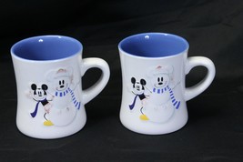 Disney Mickey Mouse Snowman Xmas Mugs Oversized 4.5&quot; Tall Lot of 2 - £17.61 GBP