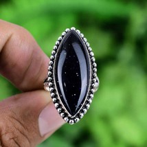 Black Sunstone Gemstone Ring Solid Silver Handmade Designer Ring - £19.19 GBP