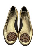 BCBG Max Azria Gold &amp; Brown Leather Flats With Beaded Detail 10 - $26.24 CAD