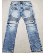 WT02 Jeans Mens 34x34 Blue Denim Cotton Medium Wash Waistband Distressed... - $450.18 MXN