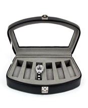  Bey-Berk  Watch Box Genuine leather Black 6 Watch Case Glass Top - $109.95