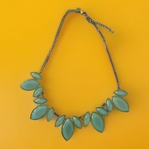 Charming Charlie Necklace Mint Green Leaf ~Gold tone Chain Chunky Signed 18-20” - £20.46 GBP