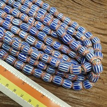 Vintage Blue Chevron Venetian Style Multilayers 10x11mm Glass Beads Strand - $677.21 MXN