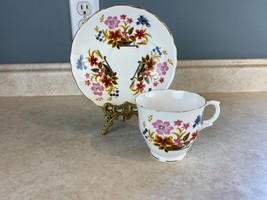 Staffordshire Crown Potted Flowers Bone China Tea Cup And Saucer Set - $14.84