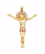 14K Two Tone Gold Cubic Zirconia Jesus Christ Body Pendant - €583,48 EUR