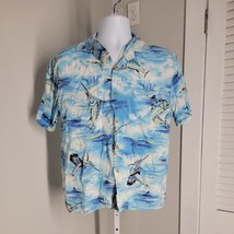 Bahama Cruise Men&#39;s Button Up Collared Fish Shirt ~ Sz L ~ Blue ~  Short... - $24.29