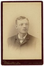 Circa 1880&#39;S Cabinet Card Handsome Man Mustache Suit Fawcett &amp; Co Eau Claire Wi - £9.55 GBP