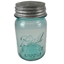 Vintage BALL Blue Glass Mason Jar #2 Aqua Quart Canning Fruit With Lid - £8.85 GBP