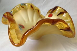 Vtg Arte Murano Art Glass Ruffled Bowl Lavorazione Amber Millefiori Label Italy - £63.90 GBP