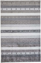 4&#39; X 6&#39; Gray Silver And Black Wool Striped Hand Knotted Stain Resistant Area Rug - $61.33+