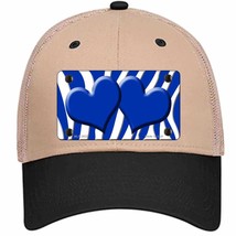 Blue White Zebra Blue Centered Hearts Novelty Khaki Mesh License Plate Hat - £23.53 GBP