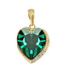 1.50CT Heart Shape Emerald &amp; Diamond Halo Pendant 14K Yellow Gold Plated Silver - £84.76 GBP
