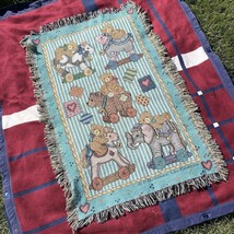 Vintage afghan teddy bear Tapestry Throw Blanket - $45.00